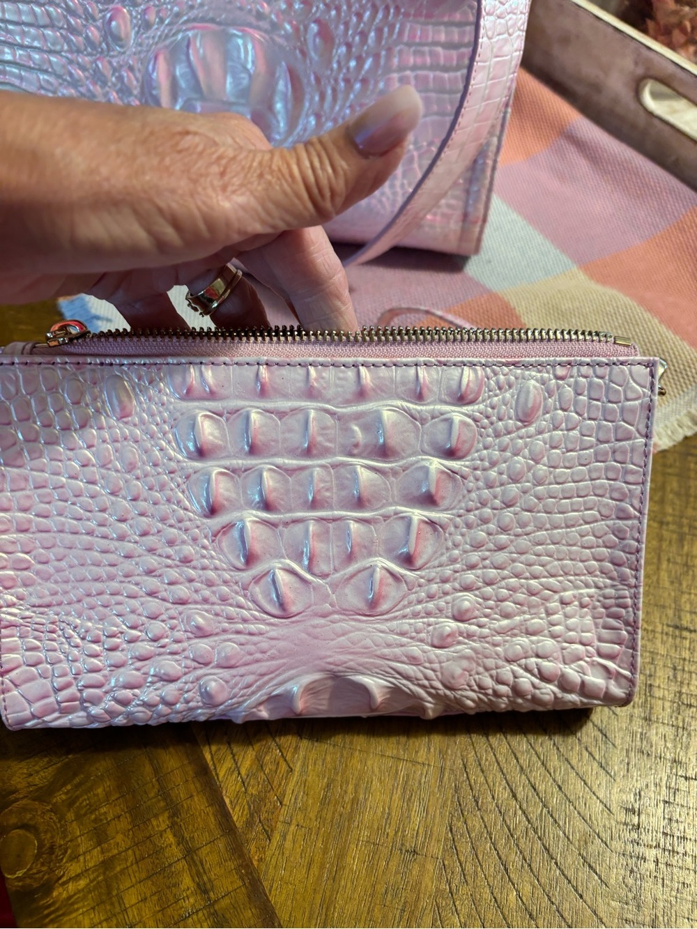 Brahmin Iridescent Pink Croc-Embossed Tote with Wristlet - Picture 7 of 9